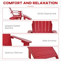 Outsunny 3-Piece Folding Adirondack Chair with Ottoman and Side Table, Outdoor Wooden Fire Pit Chairs w/ High-back, Wide Armrests for Patio, Backyard, Garden, Lawn Furniture, Red(m-5)