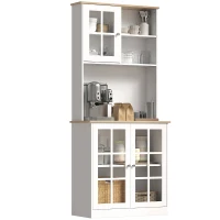 HOMCOM Kitchen Buffet with Hutch, Storage Pantry with 3 Cabinets, 2 Open Shelves and Large Countertop, White(m-2)