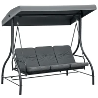 Outsunny Convertible Patio Swing Bed with Canopy and Cushions, 3 Seater Porch Swing for Outdoor, Backyard, Garden, Dark Grey(m-9)