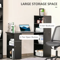 HOMCOM Computer Desk with 6-Tier Storage Shelves, Writing Desk Workstation with Bookshelf for Home Office, Black(m-5)