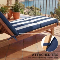 Outsunny Outdoor Chaise Lounge Cushions Set of 2 with 6 Ties, High-Density Foam, for Patio and Poolside, Dark Blue and White(m-6)