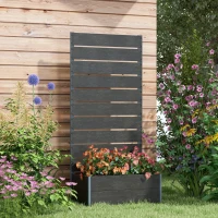 Outsunny Raised Garden Bed with Trellis, Freestanding Elevated Planter Box for Climbing Vines, 28" x 15" x 59", Black(m-1)