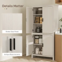 HOMCOM 64" 4-Door Kitchen Pantry, Freestanding Storage Cabinet with 3 Adjustable Shelves for Kitchen, Antique White(m-7)