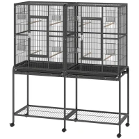 PawHut 56"H Bird Cage, Parrot Cage w/ Detachable Rolling Stand, Removable Tray, Storage Shelf, Perches, Food Container(m-2)