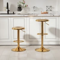 HOMCOM Steel Bar Stools Set of 2, Adjustable Counter Height Round Breakfast Barstools, Industrial Swivel Bar Chairs, Gold(m-7)