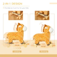 Qaba Rocking Horse, 2 in 1 Kids Ride on Horse, Rolling Giraffe Animal Rocker with Sound, Wooden Base, Pedal, Grip Handle, Plush Riding Pony for 3-6 Years Old, Yellow(m-5)