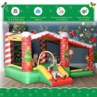 Outsunny 3-in-1 Kids Inflatable Bounce House Christmas Jumping Castle with Christmas Tree Pattern, Includes Trampoline, Pool, Slide, Carry Bag, Repair Patches and Air Blower(m-6)
