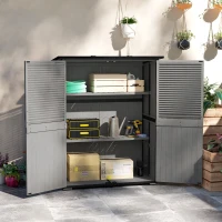 Outsunny Outdoor Storage Cabinet, Wood Garden Shed with Steel Frame, Asphalt Roof, 2 Shelves and Lockable Doors, Grey(m-1)