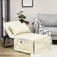 HOMCOM Folding Sofa Bed, 4-in-1 Multi-Function Sleeper Chair Bed Ottoman with Adjustable Backrest, Pillow, Side Pocket for Home Office, Bedroom, Living Room, Cream White(m-2)