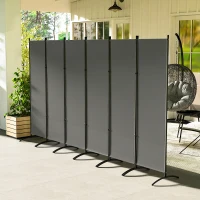 Outsunny 6 Panel Folding Room Divider, UV30+ Privacy Screen, Indoor Outdoor Privacy Panel with Stable Base, Dark Grey(m-8)