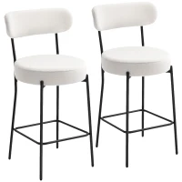 HOMCOM Set of 2 Barstools, Upholstered Bar Stools with Backrest, Footrest for Kitchen Island, Dining Room, Cream White(m-9)