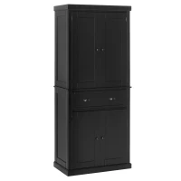 HOMCOM 72.5" Kitchen Pantry Cabinet, Traditional Freestanding Storage Cabinet with 4 Doors, Drawer and 3 Adjustable Shelves for Dining Room, Black(m-1)