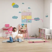 Qaba Kids Desk and Chair Set, School Study Desk with USB Light, Storage Drawer for Writing, Activities, Arts, or Crafts, Pink and White(m-9)