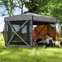 Outsunny 12' x 12' Hexagonal Pop Up Gazebo Canopy Tent with 5 Sidewalls, Outdoor Canopy Shelter with Carry Bag, Dark Gray(m-10)