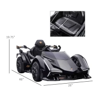 Aosom 12V Electric Ride-on Car, Licensed Lamborghini V12 Vision Gran Turismo Battery-Powered Ride-on Toy with Remote Control, Music, LED Lights, for 3-6 Year Old Boys and Girls, Black(m-3)