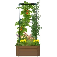 Outsunny Galvanized Planter Box, 24" x 24" x 55" Raised Garden Bed with Tomato Cage for Climbing Vines, Brown(m-11)