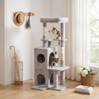 PawHut 52" Cat Tree, Multi-Level Large Cat Tower House with 2-Tier Condo, Bed, Sisal Scratching Posts, Light Grey(m-8)