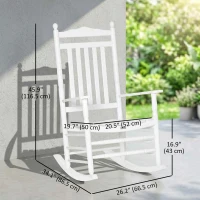 Outsunny Wooden Outdoor Rocking Chair, Patio Rocking Chair with Slatted High Back and Armrests for Porch, Garden, Lawn, White(m-3)