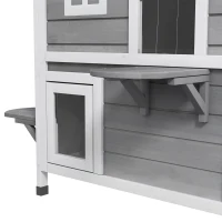 PawHut 2-story Cat House Outdoor, Weatherproof Wooden Cat Enclosure for Feral Cats with Escape Door, Openable Roof, Jumping Platforms, Gray(m-9)