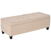HOMCOM 50" Storage Ottoman Bench, Upholstered Ottoman Foot Rest with Linen Fabric and Soft Close Lid for Entryway, White(m-11)
