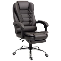 HOMCOM High Back Office Chair PU Leather Executive Office Chair with Retractable Footrest Padded Armrest Coffee(m-2)