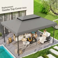 Outsunny 13' x 10' Gazebo Replacement Canopy, Gazebo Top Cover with Double Vented Roof for Garden Patio(TOP ONLY), Grey(m-1)