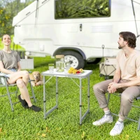 Outsunny Folding Adjustable Patio Picnic Table Portable Camping Dining Lunch Table Aluminum Frame Silver(m-1)