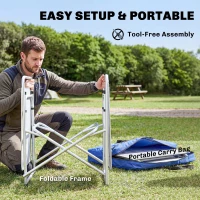 Outsunny Aluminum Camping Kitchen, Portable Folding Camping Table with Fabric Cupboards, Windshield, Bag for BBQ, Picnic, Blue(m-8)