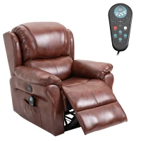 HOMCOM Vibration Massage Recliner Chair for Living Room with Heat,   Single Sofa, PU Leather Power Reclining Chair, Home Theater Seating with Footrest, Brown(m-11)