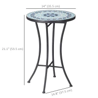 Outsunny Mosaic Patio Table, Round Coffee Table with Metal Frame, Garden Furniture for Outdoor, Poolside, Blue(m-3)