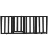 PawHut 4 Panel Free Standing Wooden Pet Gate with Open Door Black(m-2)