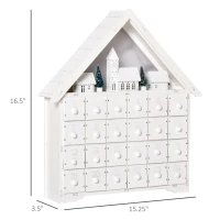 HOMCOM Christmas Advent Calendar, 2022 Light Up Table Xmas Wooden House Holiday Decoration with Countdown Drawer, Village, for kids Adults, White(m-3)