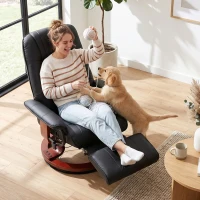 HOMCOM Swivel Recliner Chair, PU Leather Reclining Armchair with Retractable Footrest, Lounge Chair with Wood Base and Adjustable High Back for Small Spaces, Living Room, RV, Bedroom,  Black(m-8)