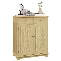 HOMCOM Kitchen Storage Cabinet, Sideboard Floor Cupboard with Solid Wood Top, Adjustable Shelf, and 2 Drawers, Natural(m-11)