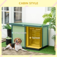 PawHut Outdoor Indoor Dog House with Openable Top, Weather Resistant Dog Kennel with Porch, Pet Furniture for Small and Medium Sized Dogs, Natural Wood(m-6)