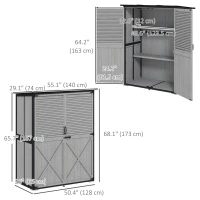 Outsunny Outdoor Storage Cabinet, Wood Garden Shed with Steel Frame, Asphalt Roof, 2 Shelves and Lockable Doors, Grey(m-3)