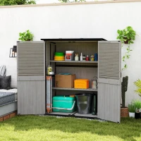 Outsunny Outdoor Storage Cabinet, Wood Garden Shed with Steel Frame, Asphalt Roof, 2 Shelves and Lockable Doors, Grey(m-8)