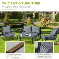 Outsunny 4 Piece Patio Furniture Set, Aluminum Conversation Set, Outdoor Garden Sofa Set with Armchairs, Loveseat, Center Coffee Table and Cushions, Dark Grey(m-6)