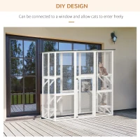 PawHut Outdoor Cat House Big Catio Wooden Feral Cat Shelter Enclosure with Large Spacious Interior, 6 High Ledges, Weather Protection Asphalt Roof, 71" L, White(m-7)