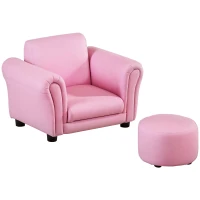 Qaba Kids Sofa Set with Footstool, Upholstered Armchair for Kids 18M+, Baby Sofa for Playroom, Children's Bedroom, Nursery Room, Pink(m-1)