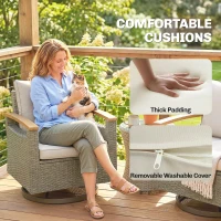 Outsunny Patio Outdoor Swivel Chairs Set of 2, PE Rattan Patio Wicker Chair with Soft Cushions, Steel Frame, Cream White(m-7)
