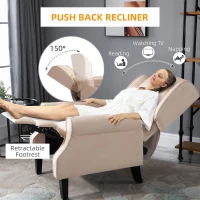 HOMCOM Vibration Massage Recliner Chair for Living Room with Heat,  Wingback Single Sofa, Modern Suede Fabric Push Back Reclining Chair with Footrest, Side Pocket, Beige(m-4)