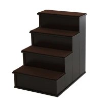 PawHut 4 Levels Wooden Dog Steps Pet Stairs for High Bed, Cat Ladder for Bed Couch with Non-Slip Carpet, Dark Coffee(m-11)