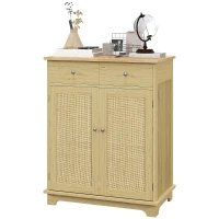 HOMCOM Kitchen Storage Cabinet, Sideboard Floor Cupboard with Solid Wood Top, Adjustable Shelf, and 2 Drawers, Natural(m-1)