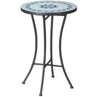 Outsunny Mosaic Patio Table, Round Coffee Table with Metal Frame, Garden Furniture for Outdoor, Poolside, Blue(m-2)