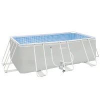 Outsunny 14' x 8' x 4' Above Ground Swimming Pool, Rectangular Steel Frame, Non-Inflatable, Filter Pump, Light Grey(m-11)