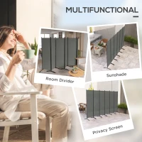 Outsunny 6 Panel Folding Room Divider, UV30+ Privacy Screen, Indoor Outdoor Privacy Panel with Stable Base, Dark Grey(m-4)