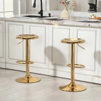 HOMCOM Steel Bar Stools Set of 2, Adjustable Counter Height Round Breakfast Barstools, Industrial Swivel Bar Chairs, Gold(m-1)