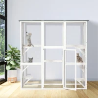 PawHut Outdoor Cat House Big Catio Wooden Feral Cat Shelter Enclosure with Large Spacious Interior, 6 High Ledges, Weather Protection Asphalt Roof, 71" L, White(m-10)