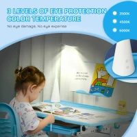 Qaba Kids Desk and Chair Set, Height Adjustable School Study Table and Chair, Student Writing Desk with Tilt Desktop, LED Light, Pen Box, Drawer, Reading Board, Cup Holder, and Pen Slots, Blue(m-6)